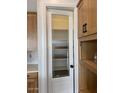 Well-organized pantry with a decorative glass door, offering ample storage space next to the kitchen cabinets at 10039 W Verde Ln, Avondale, AZ 85392