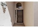 Close-up of front door featuring a black security door and arched window above at 654 W Natal Cir, Mesa, AZ 85210