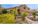 Landscaped front yard showcasing desert plants, shrubs, rocks, and a brick walkway at 1333 E Rockledge Rd, Phoenix, AZ 85048