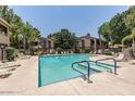 Community pool with lounge chairs, umbrellas, and well-maintained grounds at 15252 N 100Th St # 1151, Scottsdale, AZ 85260
