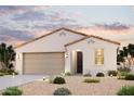 Charming single-story home boasting a stucco facade, tile roof, arched entryway, and a meticulously xeriscaped front yard at 2514 E Music Mountain Ave, Apache Junction, AZ 85119