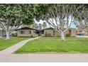 Inviting single-Gathering home featuring a well-manicured lawn and mature trees enhancing its curb appeal at 1035 W 2Nd St, Mesa, AZ 85201