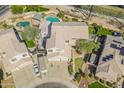 Overhead view of the property featuring a backyard pool and well-manicured lawn at 3524 E Derringer Way, Gilbert, AZ 85297