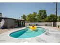 Outdoor pool with a cute yellow rubber ducky and gray tiled surround at 6326 N 86Th N St, Scottsdale, AZ 85250