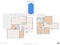 Detailed layout showcases open living spaces, kitchen, bedrooms, garage, and large private pool, great for Gathering living at 1648 S Faith --, Mesa, AZ 85209