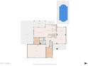 Detailed layout showcases open living spaces, kitchen, bedrooms, and garage, flowing to a large private pool at 1648 S Faith --, Mesa, AZ 85209