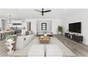 Spacious living room with modern furnishings and view to kitchen, perfect for entertaining at 33401 N 142Nd Way, Scottsdale, AZ 85262