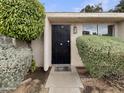 Front door with decorative iron, surrounded by lush, manicured greenery at 2155 W Farmdale Ave # 24, Mesa, AZ 85202