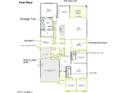 Detailed floor plan showcases an open-concept layout with kitchen and three-bay garage at 2554 E Tepenade Dr, San Tan Valley, AZ 85140