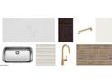 Kitchen materials showcasing a stainless sink, white backsplash, gold faucet, and wood-look tile at 2337 E Homesteader Rd, San Tan Valley, AZ 85140