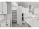Spacious pantry with ample shelving and storage space in a modern, white kitchen at 23769 N 163Rd Dr, Surprise, AZ 85387