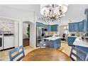 Bright and airy kitchen with stainless steel appliances, blue cabinets, and island seating at 8781 S Mill Ave, Tempe, AZ 85284