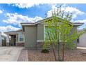 Inviting single-story home with stone accents and a lush green tree in the front yard at 265 W Rainbow Bridge Ln, San Tan Valley, AZ 85140