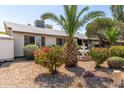 Charming home with rock landscaping, palm trees, flowering bushes, mature trees, and a decorative fountain in the front yard at 3727 W Gardenia Ave, Phoenix, AZ 85051
