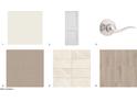 Selection of interior design materials featuring paint, door, hardware, carpet, tile and wood flooring at 17966 W Long Lake Rd, Goodyear, AZ 85338