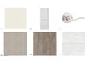 Selection of interior design materials with flooring and door samples at 17992 W Bighorn Ave, Goodyear, AZ 85338