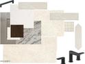 This design board showcases a mix of textures and a modern color palette for a stylish home interior at 4329 S Parkcrest St, Gilbert, AZ 85297
