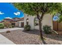 Beautiful home exterior with desert landscaping, mature tree, and a glimpse of the tile roof at 3943 E Ficus Way, Gilbert, AZ 85298