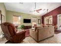 Comfortable living area with vaulted ceilings, a ceiling fan, and lots of natural light at 4251 N Morning Dove Cir, Mesa, AZ 85207