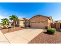 Beautiful single-story home with desert landscaping, a two-car garage, and mature palm trees at 17613 W Gelding Dr, Surprise, AZ 85388
