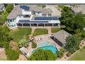 Expansive backyard featuring a private pool, covered patio, and lush greenery at 521 E Horseshoe Ave, Gilbert, AZ 85296