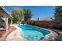 Sparkling backyard pool surrounded by lush landscaping, brick accents, and patio perfect for relaxing at 843 W Palo Verde St, Gilbert, AZ 85233