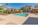 Community pool with lounge chairs and beautiful landscaping on a sunny day at 927 W Wendy Way, Gilbert, AZ 85233
