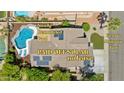 Aerial view showcasing the newly remodeled pool and the home's paid-off solar panels at 384 N Scott Dr, Chandler, AZ 85225