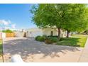 Spacious two-car garage with a basketball hoop, mature shade trees, and a well-maintained lawn on a sunny day at 1934 E Hale St, Mesa, AZ 85203