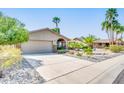 Single-story home with desert landscaping, two-car garage, and charming curb appeal at 10543 E Sahuaro Dr, Scottsdale, AZ 85259