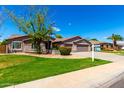 Inviting single-story home with a well-manicured lawn and mature trees on a sunny day at 2698 E Carla Vista Dr, Gilbert, AZ 85295