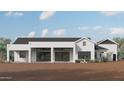 A modern home's rear exterior, featuring a large patio and contemporary architectural features at 28668 N 151St Ave, Surprise, AZ 85387