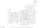 Detailed floor plan showcasing the layout of the home including the pool, rooms, and covered patio at 8755 E Gary Rd, Scottsdale, AZ 85260