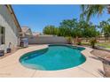 Backyard features a refreshing private pool with lush landscaping, BBQ, and lots of patio space at 1701 E Countrywalk Ln, Chandler, AZ 85225