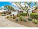 Well-maintained front yard showcasing desert landscaping and lush greenery, adding charm to the property at 32771 N 70Th St, Scottsdale, AZ 85266