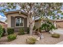 Close up on a charming single-story home with desert landscaping and shutters at 1078 W Redwood Ave, San Tan Valley, AZ 85140