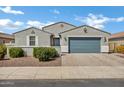 Charming single-story home with a grey exterior, well-maintained landscaping, and a spacious two-car garage at 4140 E Caitlin Dr, San Tan Valley, AZ 85140