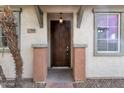 Inviting front entrance featuring a dark wooden door with decorative accents and stylish hardware at 7336 S 48Th Gln, Laveen, AZ 85339