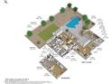 Detailed 3D floor plan showcasing the layout, room dimensions, and outdoor pool area of the property at 3461 E Indigo Cir, Mesa, AZ 85213