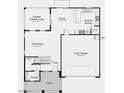 Layout featuring a gourmet kitchen, dining area, great room, covered outdoor living, powder room and a two-car garage at 8240 E Quintuplet Ave, Mesa, AZ 85212