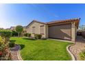Well-maintained backyard with lush green grass, manicured landscaping, and a privacy screen for added seclusion at 16229 W Jenan Dr, Surprise, AZ 85379