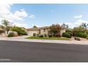 Beautiful home exterior with lush landscaping, a two-car garage, and desert foliage at 4313 N 161St Ave, Goodyear, AZ 85395