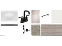 Bathroom finishes including white sink, black faucet, cabinet, handle, carpet and tile at 32139 N Lone Rancher Way, San Tan Valley, AZ 85140