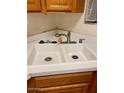 A clean, double-basin sink with wooden cabinets below and a chrome faucet offers practicality and function at 3339 W Shaw Butte Dr, Phoenix, AZ 85029