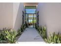 Inviting entryway with modern design and desert landscaping, offering a glimpse into the bright living area at 37200 N Cave Creek Rd # 1019, Scottsdale, AZ 85262