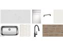 Sample kitchen materials featuring quartz countertop, stainless sink, white cabinets, and neutral tile backsplash at 4344 E Brook Lynn Pl, San Tan Valley, AZ 85140