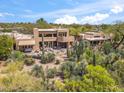 Desert home boasts an outdoor patio area, perfect for relaxation amid the lush native greenery at 1607 N Quartz Valley Rd, Scottsdale, AZ 85266