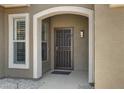 Exterior shot of the front door entry way featuring a stone archway and security door at 3843 E Hazeltine Way, Chandler, AZ 85249