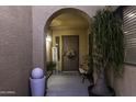 Inviting front porch with decorative accents, potted plants, and textured walls at 8221 W Hess Ave, Phoenix, AZ 85043