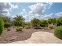 Expansive backyard featuring desert landscaping, a waterfall feature, and a paved patio area at 29624 N 128Th Ln, Peoria, AZ 85383